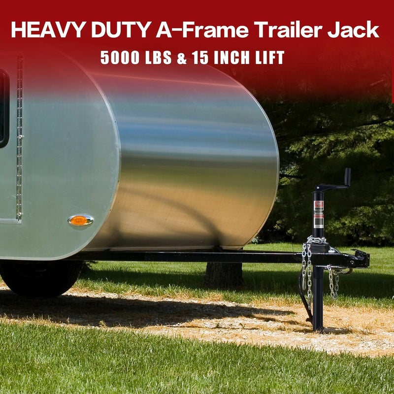 TYT Heavy Duty 5000lbs A-Frame Trailer Jack with 15" Top-Wind Vertical Travel, Black Sandblast Coating, and Foot Plate for RVs, Boat, Utility, and Camping Trailers - Image 1